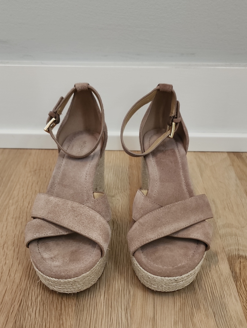 Michael Kors Beige Suede Espadrille Wedge Sandals